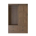 Grande Armoire de Chambre à Coucher avec Tringle à Vêtements, Portes Coulissantes, Tiroirs et Étagères Ouvertes