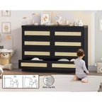 Armoire de chambre moderne en bois à 8 tiroirs avec accents en rotin Convient aux placards, crèches, salons et entrées Table de chevet en bois de grande largeur