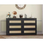Armoire de chambre moderne en bois à 8 tiroirs avec accents en rotin Convient aux placards, crèches, salons et entrées Table de chevet en bois de grande largeur