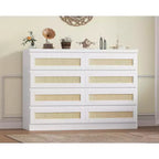 Armoire de chambre moderne en bois à 8 tiroirs avec accents en rotin Convient aux placards, crèches, salons et entrées Table de chevet en bois de grande largeur