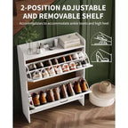 Meuble à chaussures avec 2 tiroirs basculants, Organisateur de chaussures autonome dissimulé avec poignée en métal, Étagère à chaussures mince pour couloir, salon, appartement