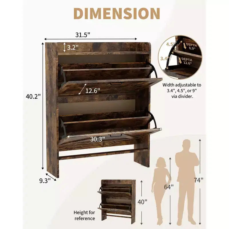 Meuble à chaussures avec 2 tiroirs basculants, Organisateur de chaussures autonome dissimulé avec poignée en métal, Étagère à chaussures mince pour couloir, salon, appartement