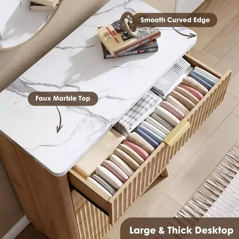Commode à 5 tiroirs pour chambre à coucher, commode de 120 cm de hauteur avec poignées dorées, table de chevet en bois, organisateur de rangement pour vêtements pour entrée et chambre à coucher.