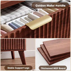 Commode à 5 tiroirs pour chambre à coucher, commode de 120 cm de hauteur avec poignées dorées, table de chevet en bois, organisateur de rangement pour vêtements pour entrée et chambre à coucher.