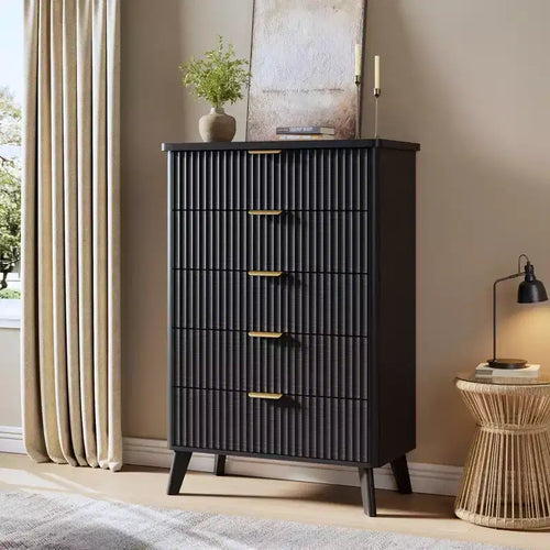 5 Drawer Dresser for Bedroom, 47.2h Chest of Drawers with Gold Handles, Wood Dresser Nightstand, Clothes Storage Organizer for Entryway Bedroom