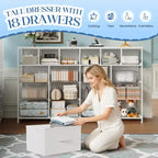 Commode 18 tiroirs pour chambre à coucher, commode avec bacs en tissu, commode d'appoint avec cadre en acier, organisateur de rangement de vêtements pour couloir