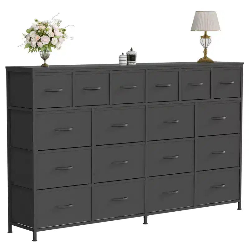 Commode 18 tiroirs pour chambre à coucher, commode avec bacs en tissu, commode d'appoint avec cadre en acier, organisateur de rangement de vêtements pour couloir