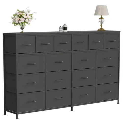 Commode 18 tiroirs pour chambre à coucher, commode avec bacs en tissu, commode d'appoint avec cadre en acier, organisateur de rangement de vêtements pour couloir