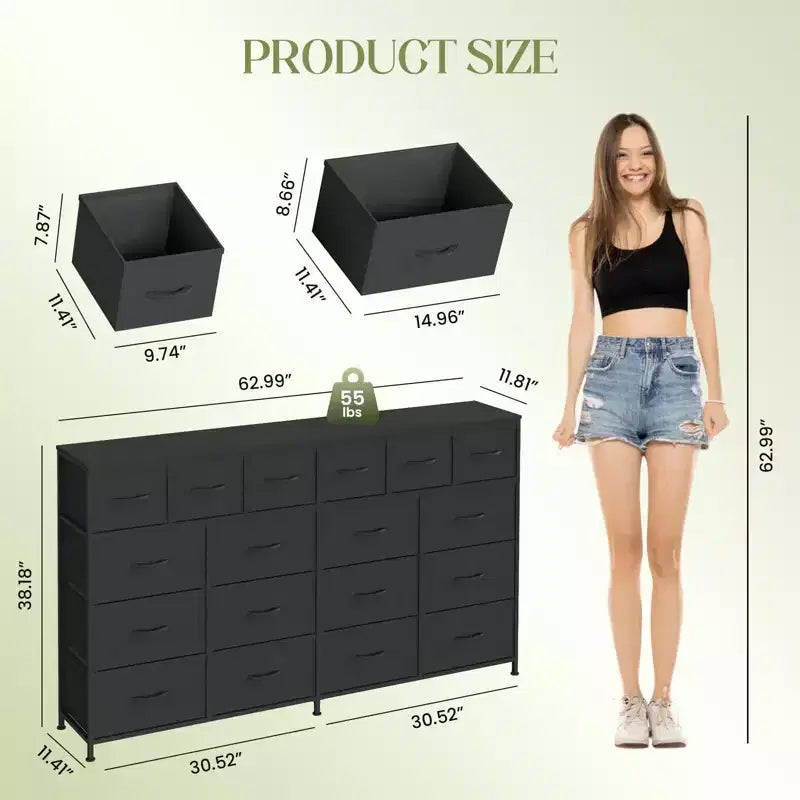 Commode 18 tiroirs pour chambre à coucher, commode avec bacs en tissu, commode d'appoint avec cadre en acier, organisateur de rangement de vêtements pour couloir