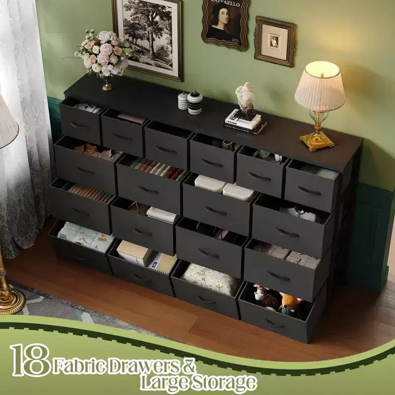 Commode 18 tiroirs pour chambre à coucher, commode avec bacs en tissu, commode d'appoint avec cadre en acier, organisateur de rangement de vêtements pour couloir