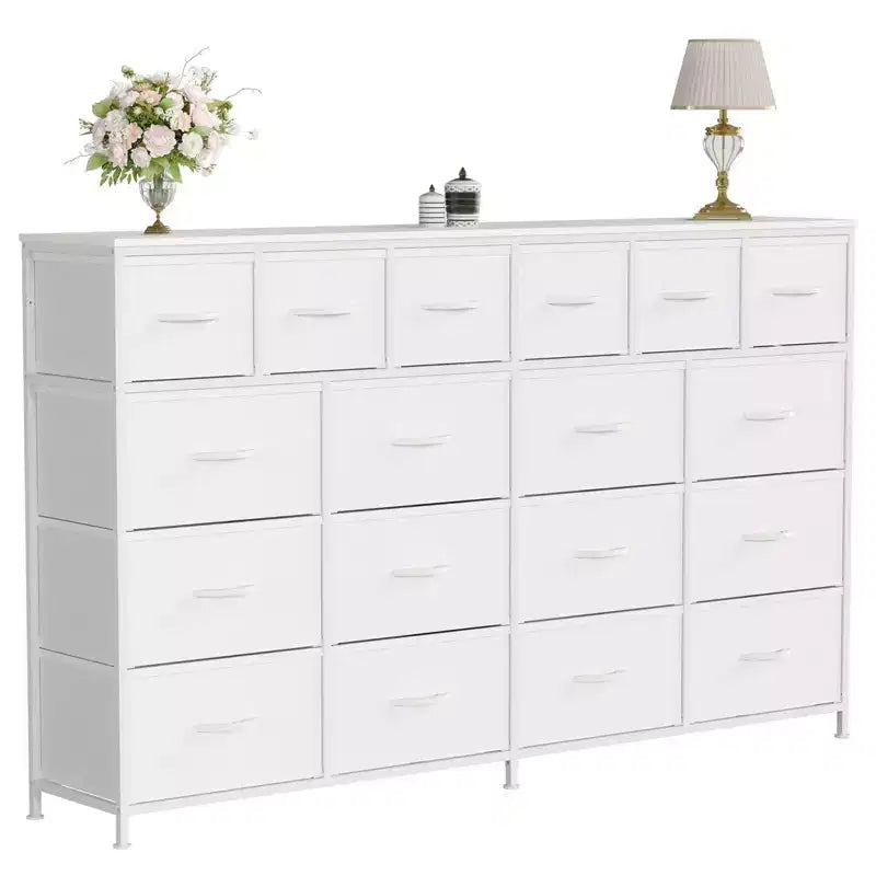 Commode 18 tiroirs pour chambre à coucher, commode avec bacs en tissu, commode d'appoint avec cadre en acier, organisateur de rangement de vêtements pour couloir