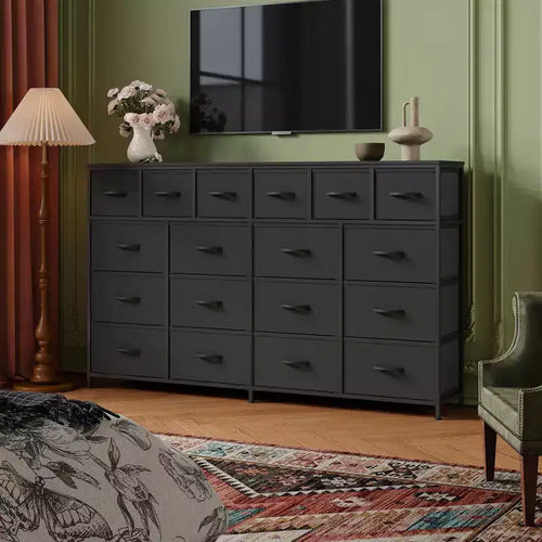 18 Dresser for Bedroom, Chest of Drawers with Fabric Bins, Accent Dresser Chest Organizer with Steel Frame, Clothes Storage Organizer for Hallway