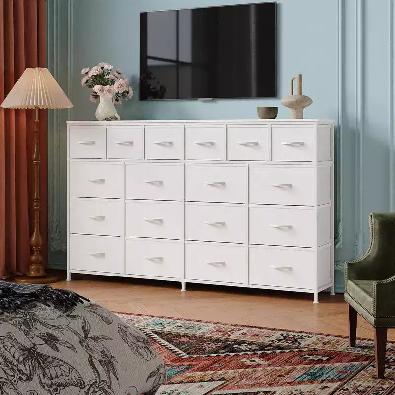 Commode 18 tiroirs pour chambre à coucher, commode avec bacs en tissu, commode d'appoint avec cadre en acier, organisateur de rangement de vêtements pour couloir