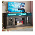 LED TV Stand Cabinet with Power Outlets for TVs up to 65 inch ,Entertainment Center with Adjustable Shelves& Glass Doors for Living Room