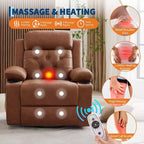 Fauteuil inclinable confortable en velours côtelé, fauteuil inclinable releveur surdimensionné en cuir PU, design réglable, poches latérales, deux porte-gobelets, pour salon, chambre à coucher