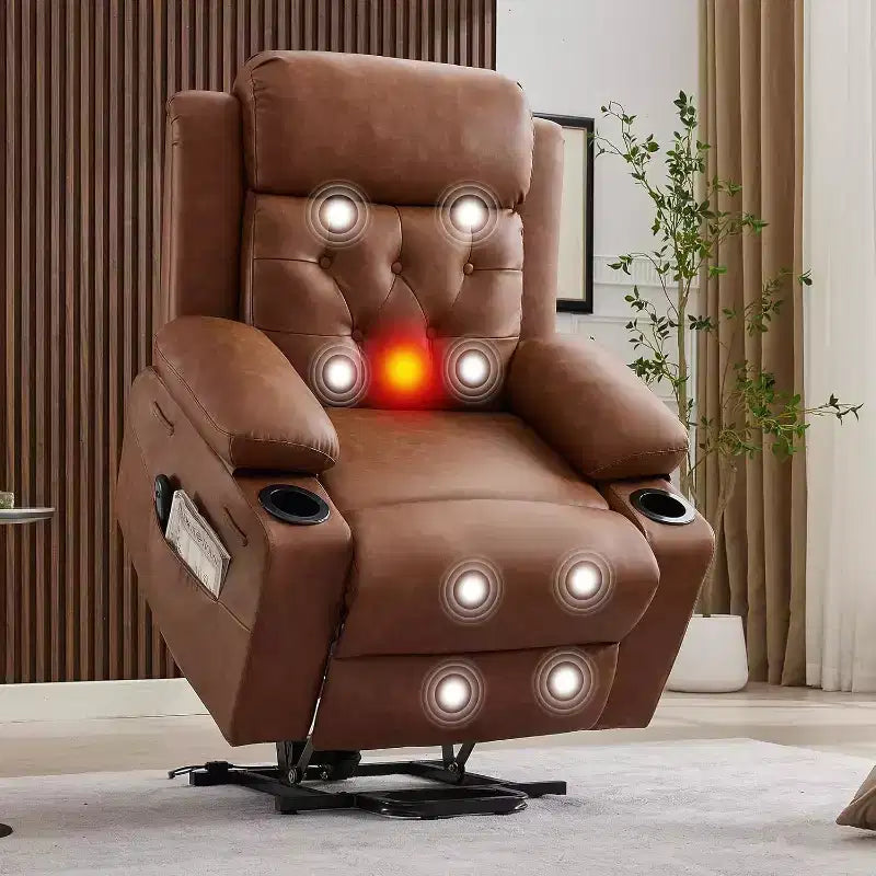 Fauteuil inclinable confortable en velours côtelé, fauteuil inclinable releveur surdimensionné en cuir PU, design réglable, poches latérales, deux porte-gobelets, pour salon, chambre à coucher
