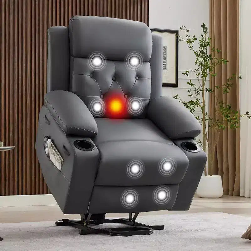 Fauteuil inclinable confortable en velours côtelé, fauteuil inclinable releveur surdimensionné en cuir PU, design réglable, poches latérales, deux porte-gobelets, pour salon, chambre à coucher