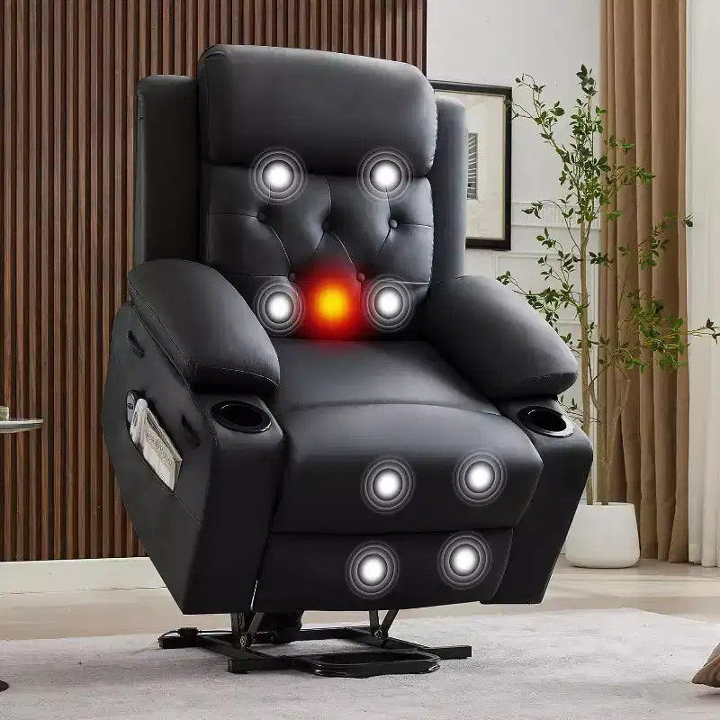 Fauteuil inclinable confortable en velours côtelé, fauteuil inclinable releveur surdimensionné en cuir PU, design réglable, poches latérales, deux porte-gobelets, pour salon, chambre à coucher