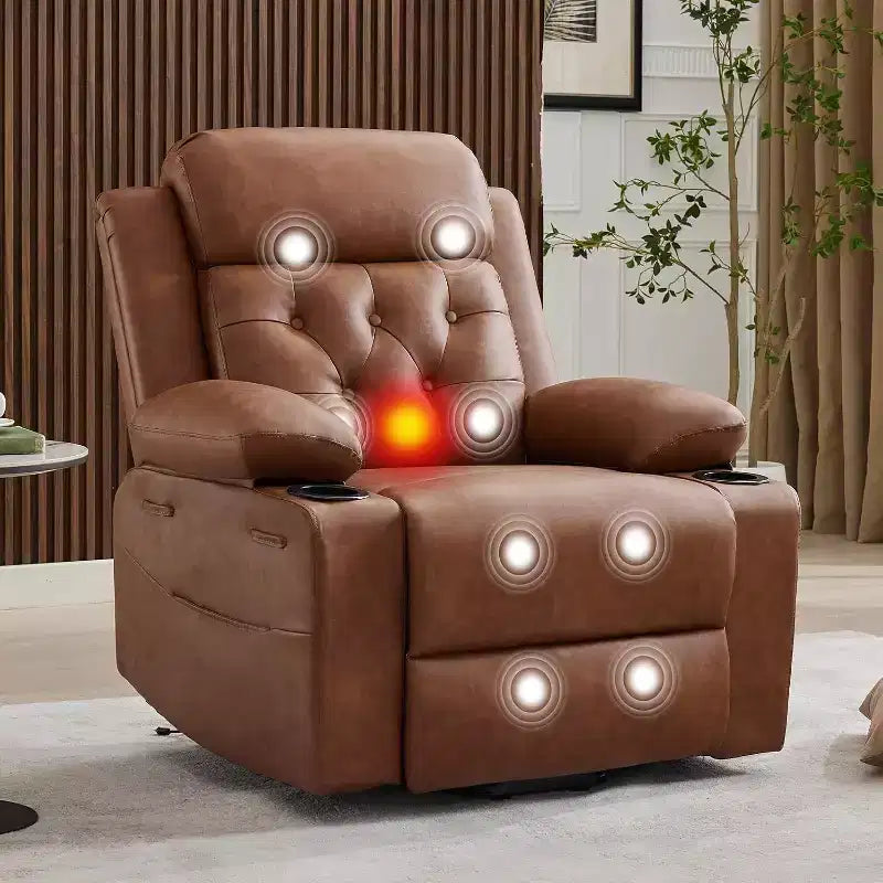 Fauteuil inclinable confortable en velours côtelé, fauteuil inclinable releveur surdimensionné en cuir PU, design réglable, poches latérales, deux porte-gobelets, pour salon, chambre à coucher