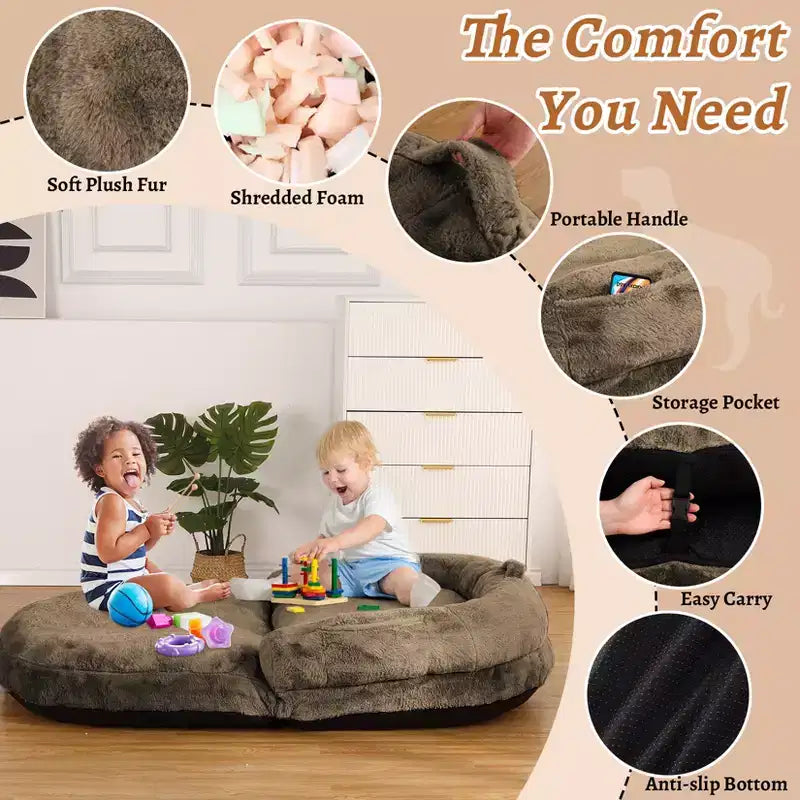 Lit pour chien confortable de taille humaine, lit de canapé moelleux en fausse fourrure, grand lit pour chien, housse amovible, pour lire et faire la sieste