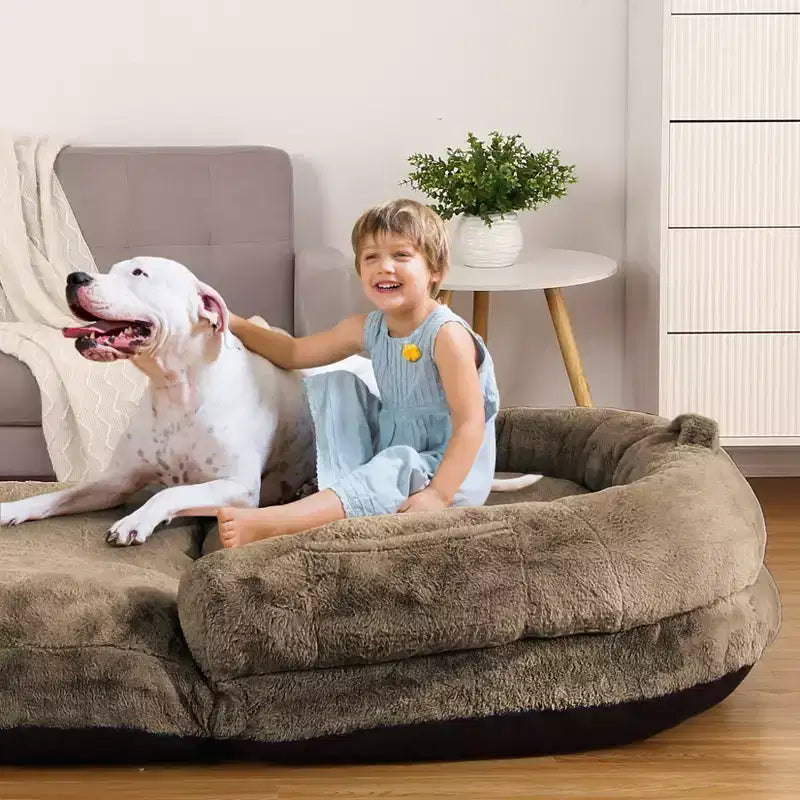 Lit pour chien confortable de taille humaine, lit de canapé moelleux en fausse fourrure, grand lit pour chien, housse amovible, pour lire et faire la sieste