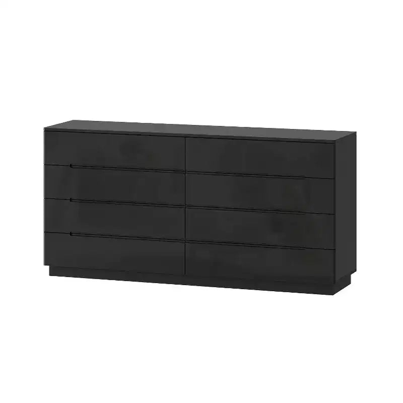 Commode moderne 8 tiroirs avec éclairage LED intégré, finition brillante et polyvalence multi-pièces, Meuble de rangement, Organisateur élégant pour la maison
