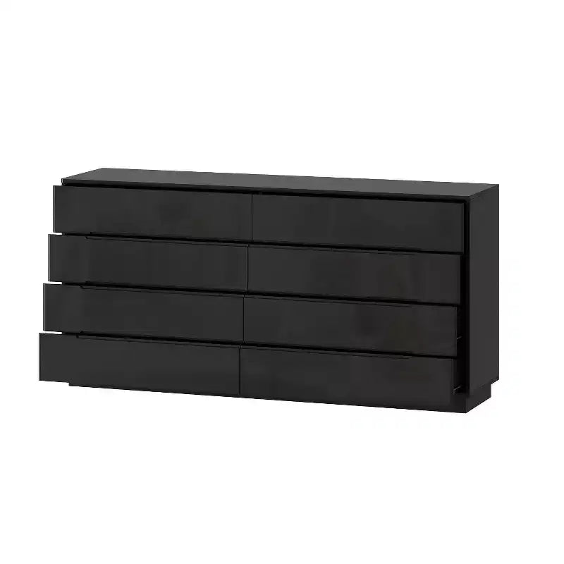 Commode moderne 8 tiroirs avec éclairage LED intégré, finition brillante et polyvalence multi-pièces, Meuble de rangement, Organisateur élégant pour la maison