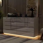 Commode moderne 8 tiroirs avec éclairage LED intégré, finition brillante et polyvalence multi-pièces, Meuble de rangement, Organisateur élégant pour la maison