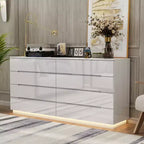Commode moderne 8 tiroirs avec éclairage LED intégré, finition brillante et polyvalence multi-pièces, Meuble de rangement, Organisateur élégant pour la maison