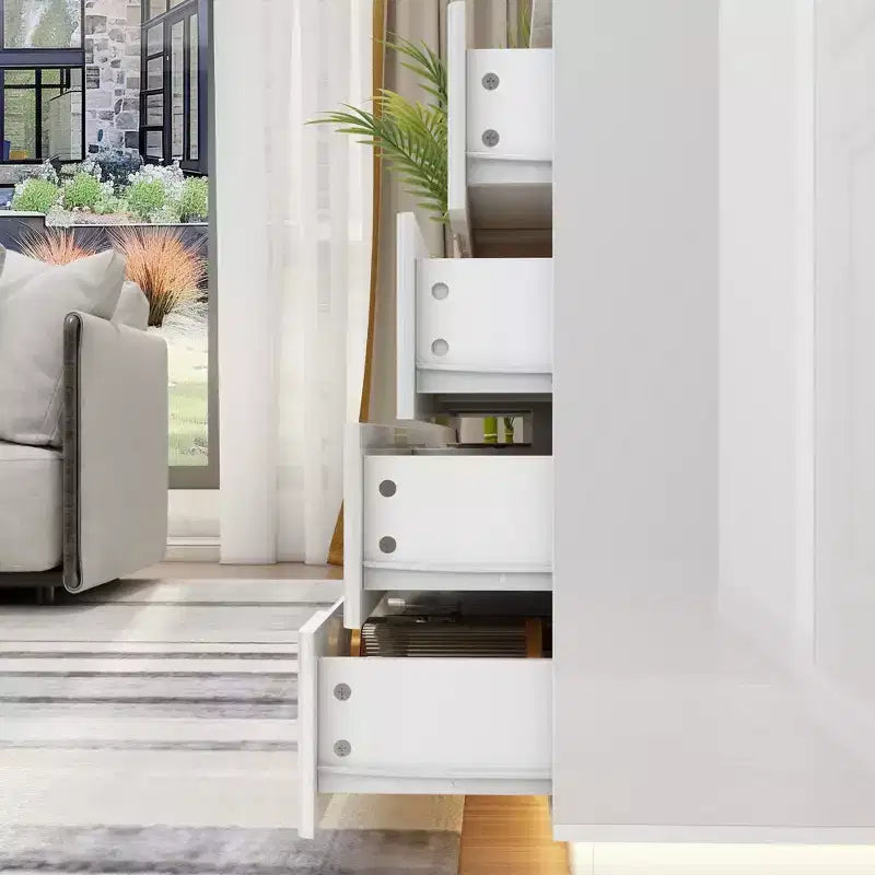 Commode moderne 8 tiroirs avec éclairage LED intégré, finition brillante et polyvalence multi-pièces, Meuble de rangement, Organisateur élégant pour la maison
