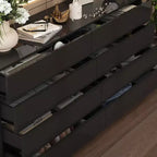 Commode moderne 8 tiroirs avec éclairage LED intégré, finition brillante et polyvalence multi-pièces, Meuble de rangement, Organisateur élégant pour la maison