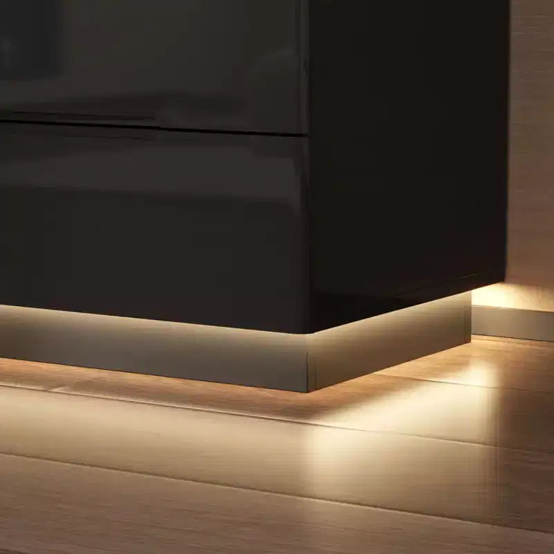 Commode moderne 8 tiroirs avec éclairage LED intégré, finition brillante et polyvalence multi-pièces, Meuble de rangement, Organisateur élégant pour la maison