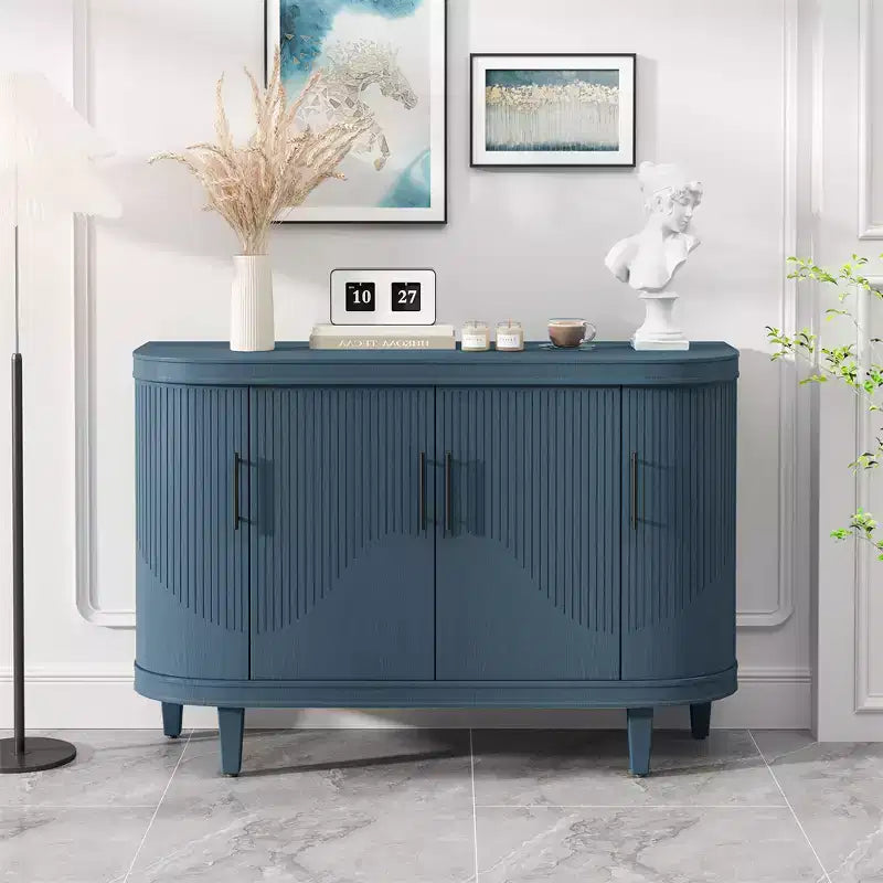 Modern Curved Wood Sideboard, 4-Door Console Cabinet with Adjustable Shelves, Decorative Storage for Coffee Bar or Entryway