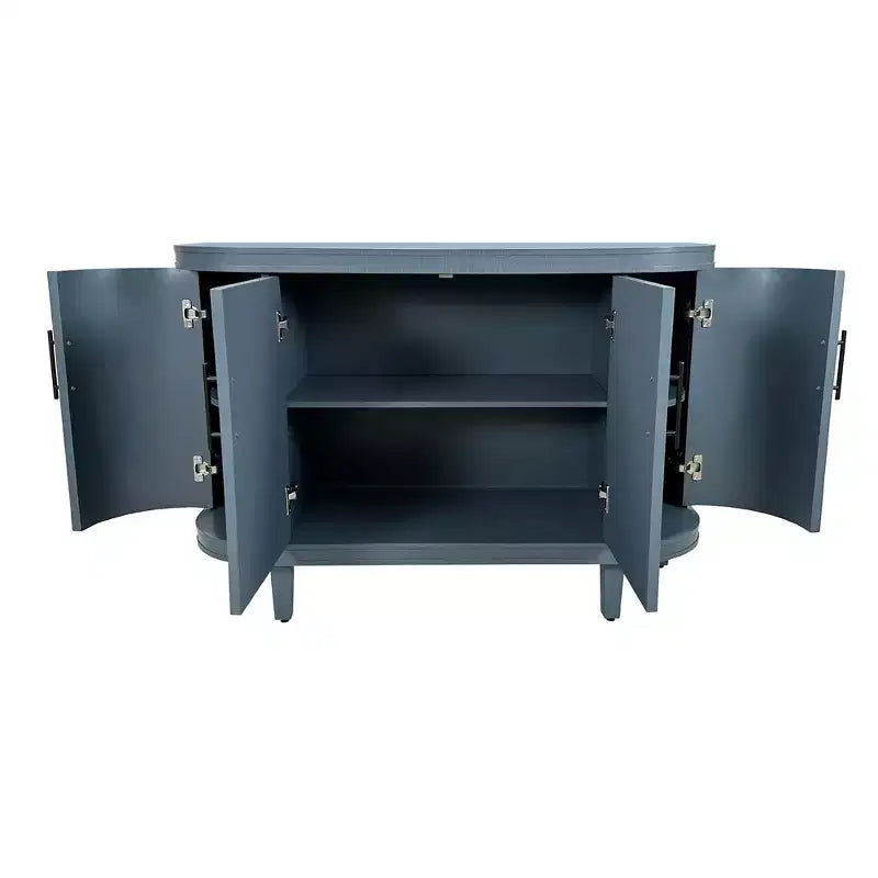 Buffet moderne en bois courbé, Meuble console à 4 portes avec étagères réglables, Rangement décoratif pour bar à café ou entrée