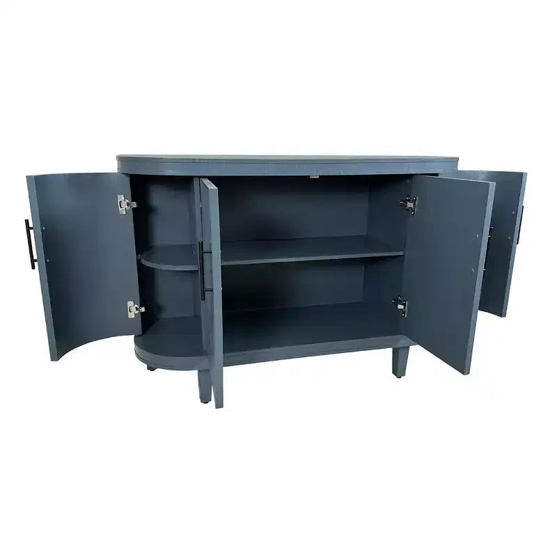 Buffet moderne en bois courbé, Meuble console à 4 portes avec étagères réglables, Rangement décoratif pour bar à café ou entrée