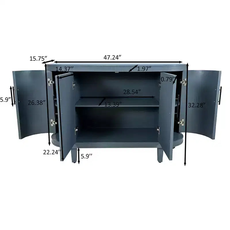 Buffet moderne en bois courbé, Meuble console à 4 portes avec étagères réglables, Rangement décoratif pour bar à café ou entrée