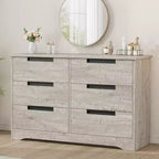 Embedded-handle design six-drawer cabinet, a space-saving compact storage unit ideal for living rooms and hallways.