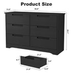 Commode six tiroirs à poignées intégrées, une unité de rangement compacte et peu encombrante, idéale pour les salons et les couloirs.
