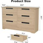 Commode six tiroirs à poignées intégrées, une unité de rangement compacte et peu encombrante, idéale pour les salons et les couloirs.