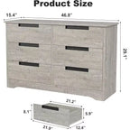 Commode six tiroirs à poignées intégrées, une unité de rangement compacte et peu encombrante, idéale pour les salons et les couloirs.