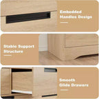 Commode six tiroirs à poignées intégrées, une unité de rangement compacte et peu encombrante, idéale pour les salons et les couloirs.