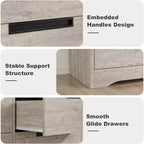 Commode six tiroirs à poignées intégrées, une unité de rangement compacte et peu encombrante, idéale pour les salons et les couloirs.