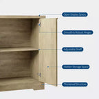 Buffet de rangement décoratif moderne avec détails rainurés, doté de portes et d'étagères. Fabriqué en bois, idéal pour les salons, les entrées