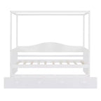 Lit baldaquin double avec lit gigogne, cadre de lit de repos double en bois, canapé-lit double, cadre de lit plateforme à 4 montants, blanc