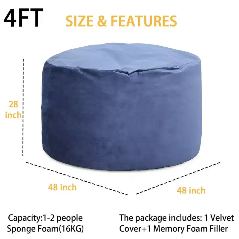 Pouf géant en mousse à mémoire de forme de 90 cm – Tissu doux en velours hollandais, canapé rond avec rembourrage inclus pour adultes