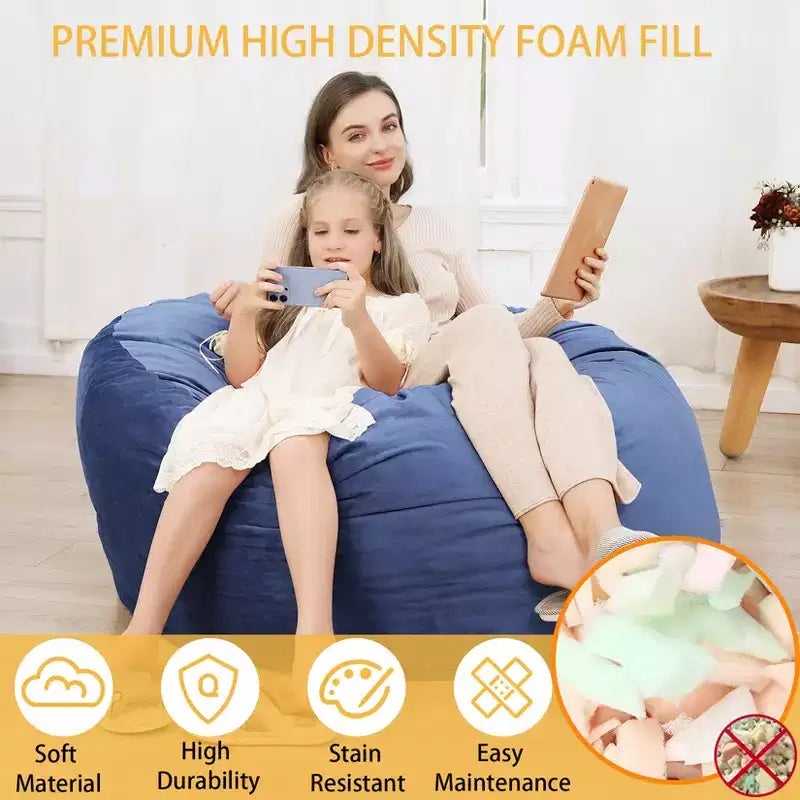 Pouf géant en mousse à mémoire de forme de 90 cm – Tissu doux en velours hollandais, canapé rond avec rembourrage inclus pour adultes