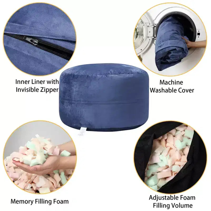 Pouf géant en mousse à mémoire de forme de 90 cm – Tissu doux en velours hollandais, canapé rond avec rembourrage inclus pour adultes