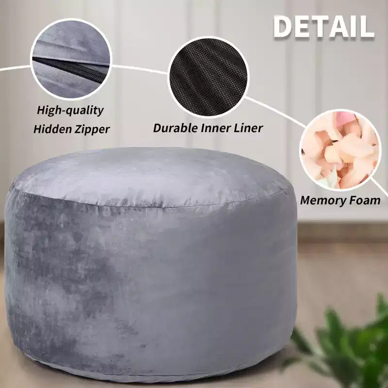 Pouf géant en mousse à mémoire de forme de 90 cm – Tissu doux en velours hollandais, canapé rond avec rembourrage inclus pour adultes