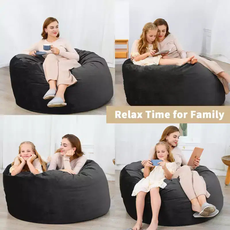 Pouf géant en mousse à mémoire de forme de 90 cm – Tissu doux en velours hollandais, canapé rond avec rembourrage inclus pour adultes