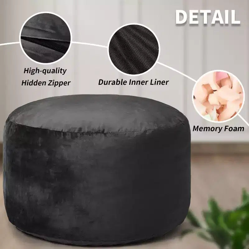 Pouf géant en mousse à mémoire de forme de 90 cm – Tissu doux en velours hollandais, canapé rond avec rembourrage inclus pour adultes